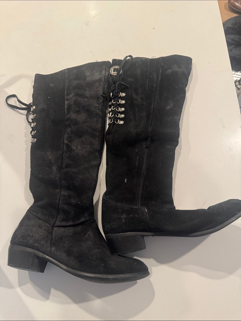 Naughty monkey Women's Black Suede Mid-Calf Lace-Up Boots
